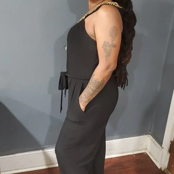 Bisou Bisou black wide leg jumpsuit rompers size 8 - Picture 8 of 13